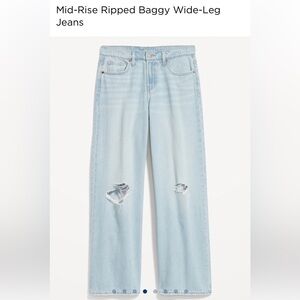 Old Navy Mid-Rise Ripped Baggy Wide-Leg Jeans - Light Distressed